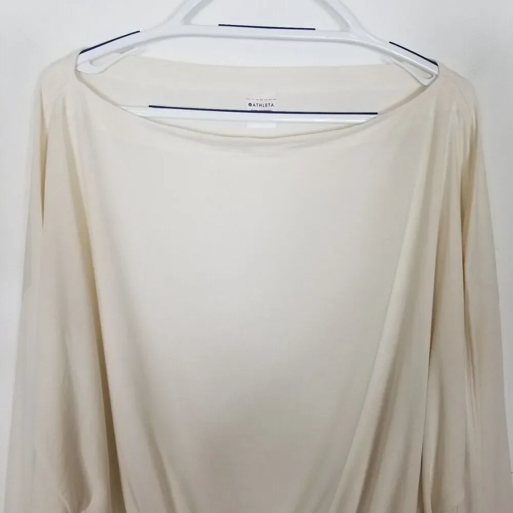 Athleta Women's Cool‎ Down Drawstring Hem Boat Neck Top Sz XL Magnolia White
